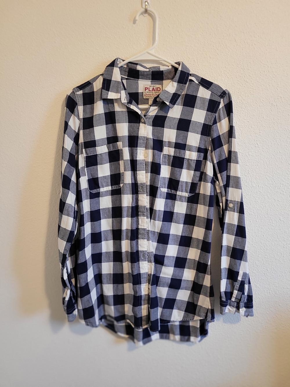 Old Navy Navy and White Plaid Button-Down Shirt #360